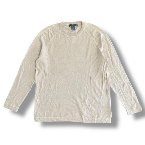 Saks Fifth Avenue Men’s Silk Cashmere Sweater Beige Small Crewneck Long Sleeve - Picture 1 of 7